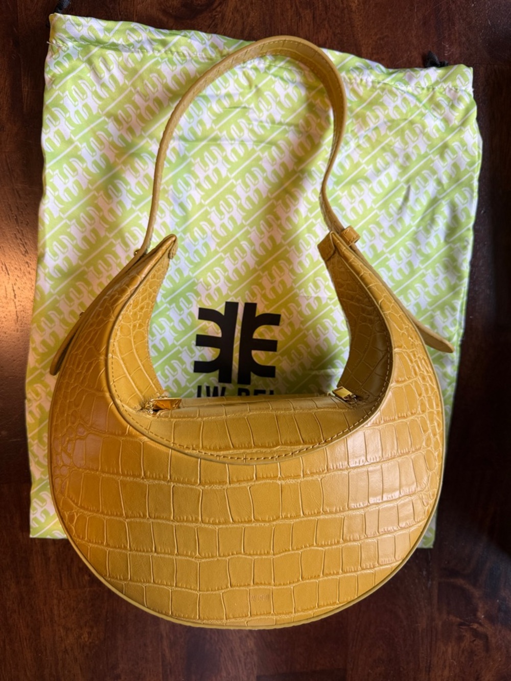 JW PEI Croc-Embossed Crescent Shoulder Bag in Mustard